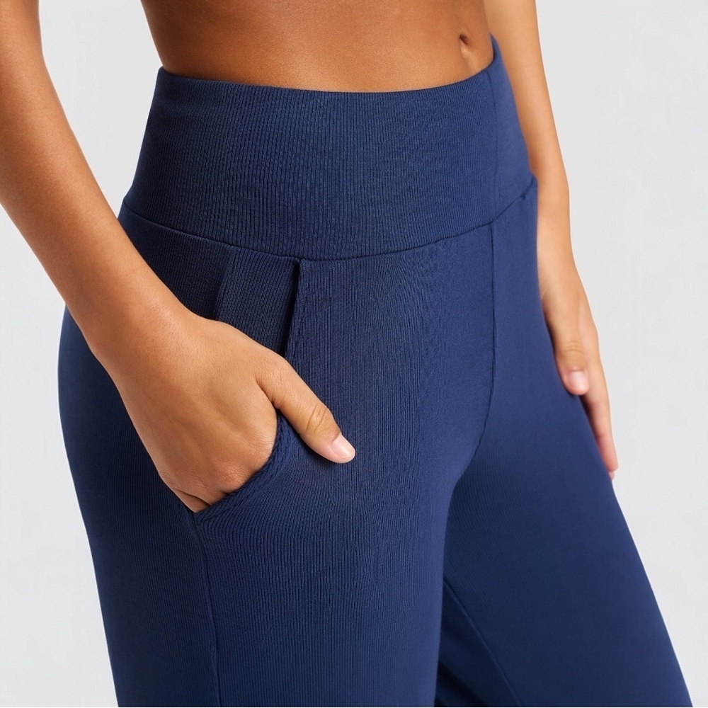 Cozy Earth Women's Rib Knit Bamboo Lounge Pull On Pajama Pant Size Small Navy - Picture 5 of 11